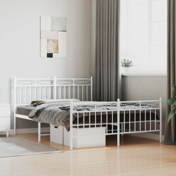 vidaXL Metal Bed Frame with Headboard and FootboardÂ White 53.1"x74.8"