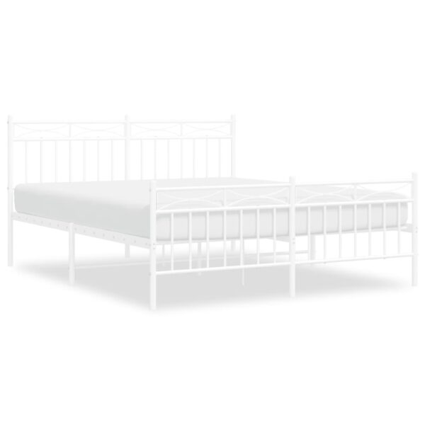 vidaXL Metal Bed Frame with Headboard and FootboardÂ White 59.1"x78.7" - Image 2