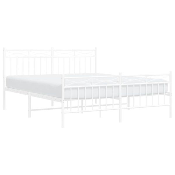 vidaXL Metal Bed Frame with Headboard and FootboardÂ White 59.1"x78.7" - Image 3