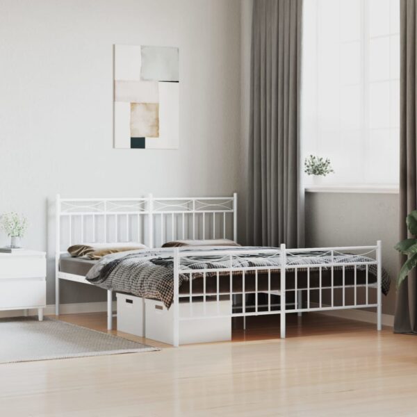 vidaXL Metal Bed Frame with Headboard and FootboardÂ White 59.1"x78.7"