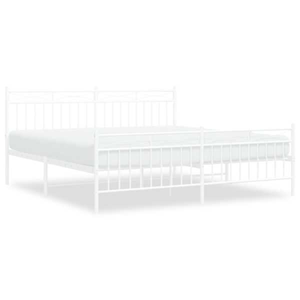 vidaXL Metal Bed Frame with Headboard&FootboardÂ White 72"x83.9" California King - Image 2