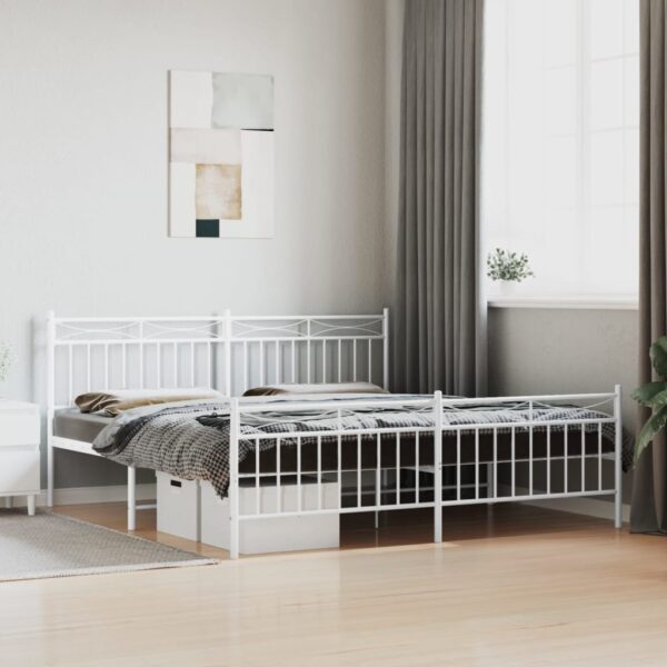 vidaXL Metal Bed Frame with Headboard&FootboardÂ White 72"x83.9" California King