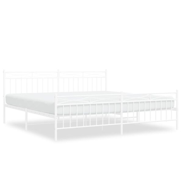 vidaXL Metal Bed Frame with Headboard and FootboardÂ White 76"x79.9" King - Image 2