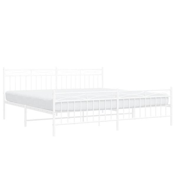 vidaXL Metal Bed Frame with Headboard and FootboardÂ White 76"x79.9" King - Image 3