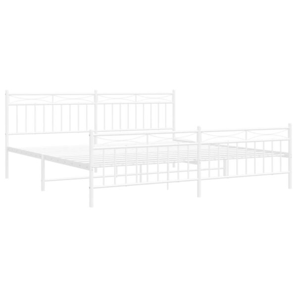 vidaXL Metal Bed Frame with Headboard and FootboardÂ White 76"x79.9" King - Image 4