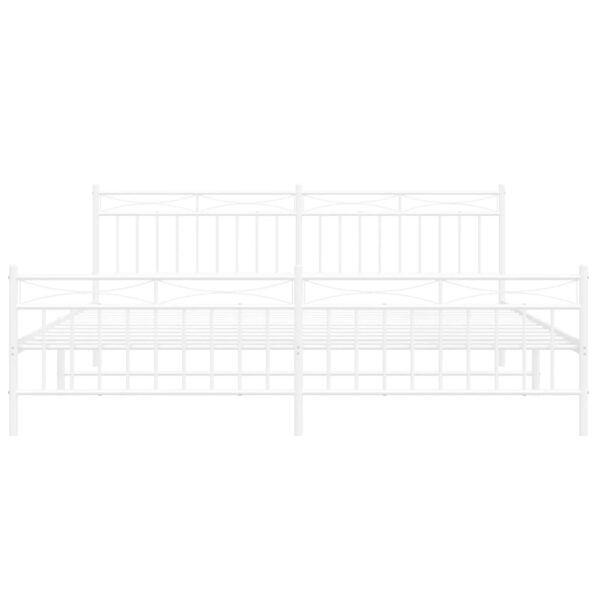 vidaXL Metal Bed Frame with Headboard and FootboardÂ White 76"x79.9" King - Image 5