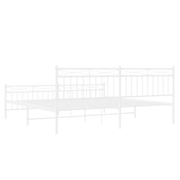 vidaXL Metal Bed Frame with Headboard and FootboardÂ White 76"x79.9" King - Image 7