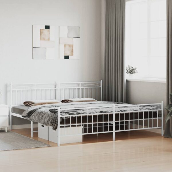 vidaXL Metal Bed Frame with Headboard and FootboardÂ White 76"x79.9" King