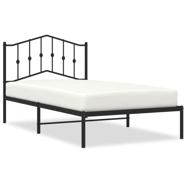 vidaXL Metal Bed Frame with Headboard Black 39.4"x74.8" Twin - Image 2