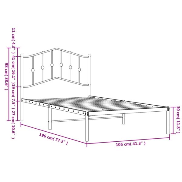 vidaXL Metal Bed Frame with Headboard Black 39.4"x74.8" Twin - Image 9