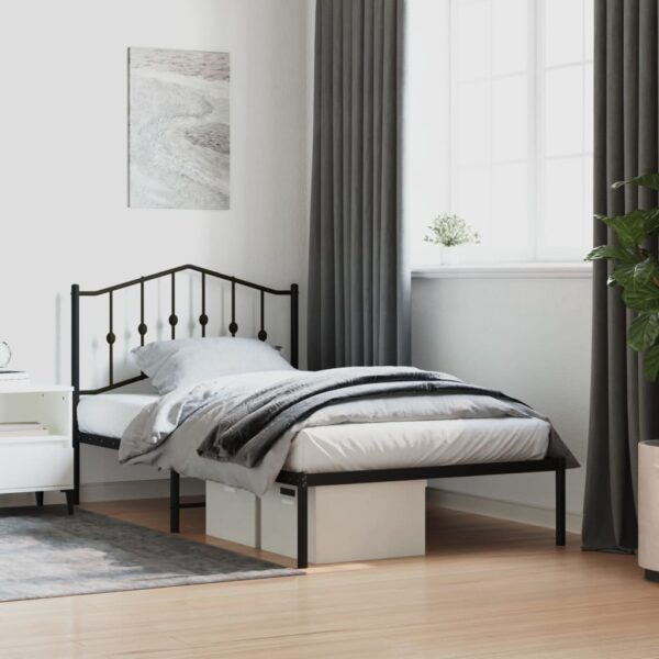 vidaXL Metal Bed Frame with Headboard Black 39.4"x74.8" Twin