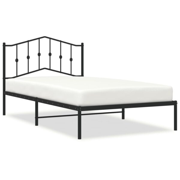 vidaXL Metal Bed Frame with Headboard Black 39.4"x78.7" - Image 2