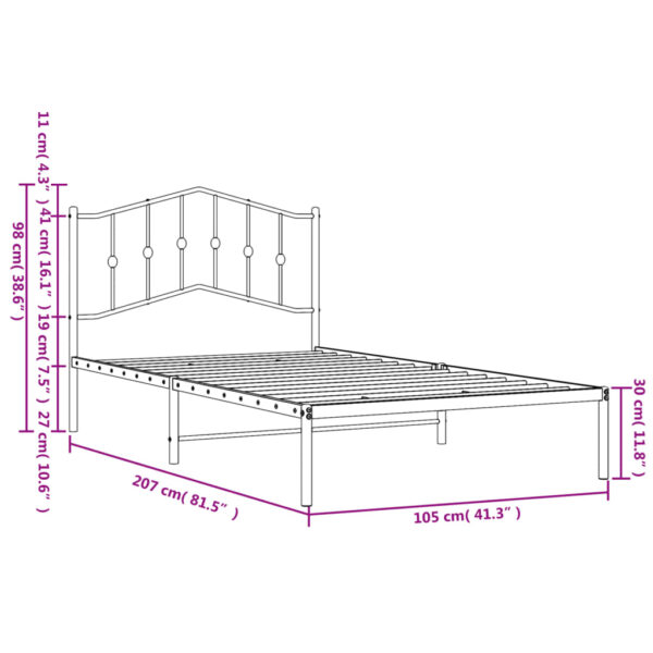 vidaXL Metal Bed Frame with Headboard Black 39.4"x78.7" - Image 9