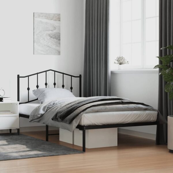 vidaXL Metal Bed Frame with Headboard Black 39.4"x78.7"