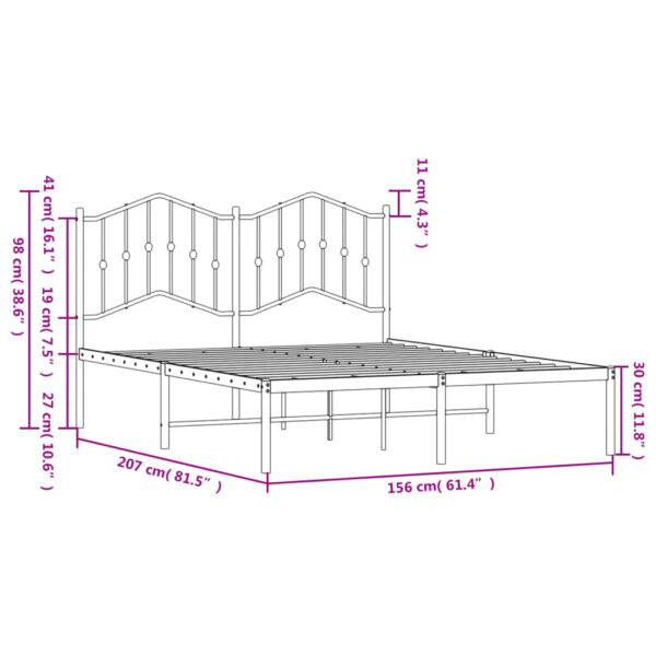 vidaXL Metal Bed Frame with Headboard Black 59.1"x78.7" - Image 9