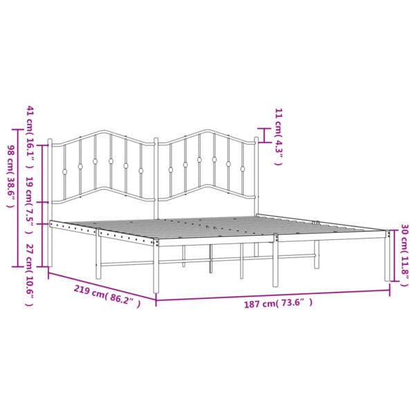 vidaXL Metal Bed Frame with Headboard Black 72"x83.9" California King - Image 9