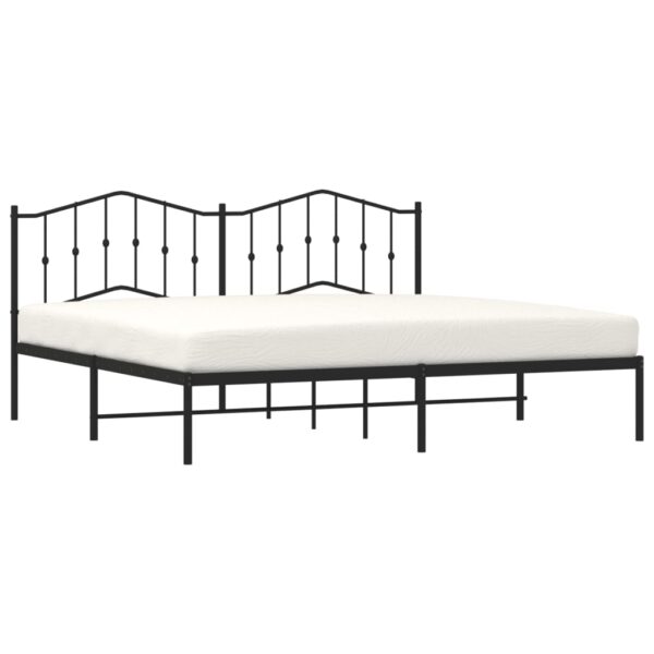 vidaXL Metal Bed Frame with Headboard Black 76"x79.9" King - Image 3