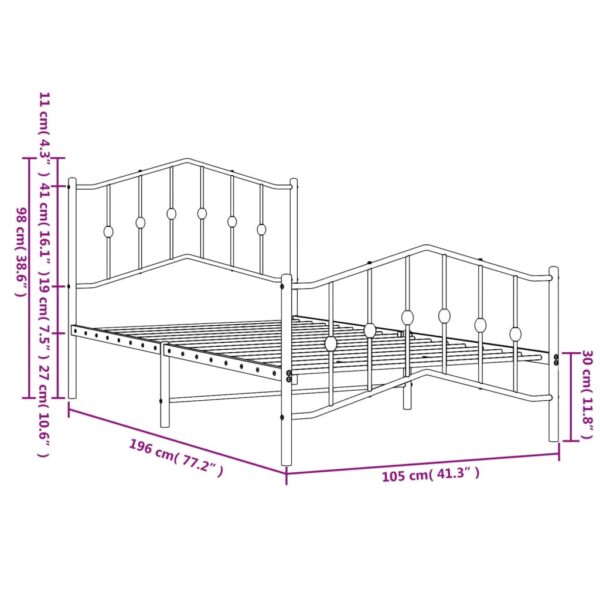 vidaXL Metal Bed Frame with Headboard and FootboardÂ Black 39.4"x74.8" Twin - Image 9