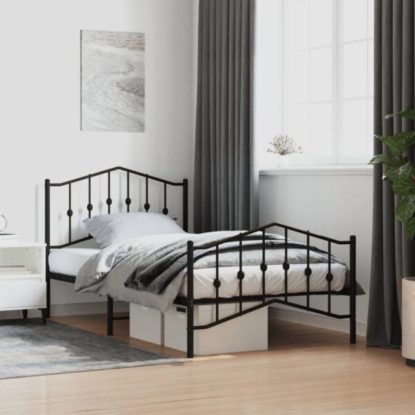 vidaXL Metal Bed Frame with Headboard and FootboardÂ Black 39.4"x74.8" Twin