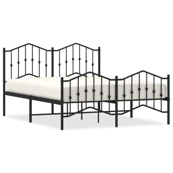 vidaXL Metal Bed Frame with Headboard and FootboardÂ Black 53.1"x74.8" - Image 2