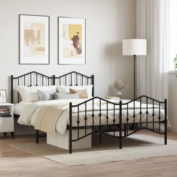 vidaXL Metal Bed Frame with Headboard and FootboardÂ Black 53.1"x74.8"