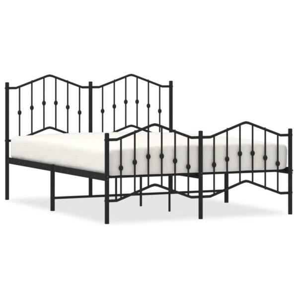 vidaXL Metal Bed Frame with Headboard and FootboardÂ Black 59.1"x78.7" - Image 2