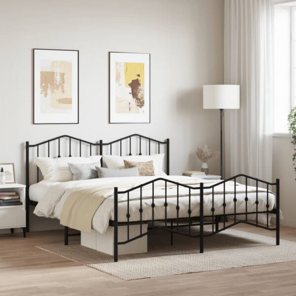 vidaXL Metal Bed Frame with Headboard&FootboardÂ Black 72"x83.9" California King