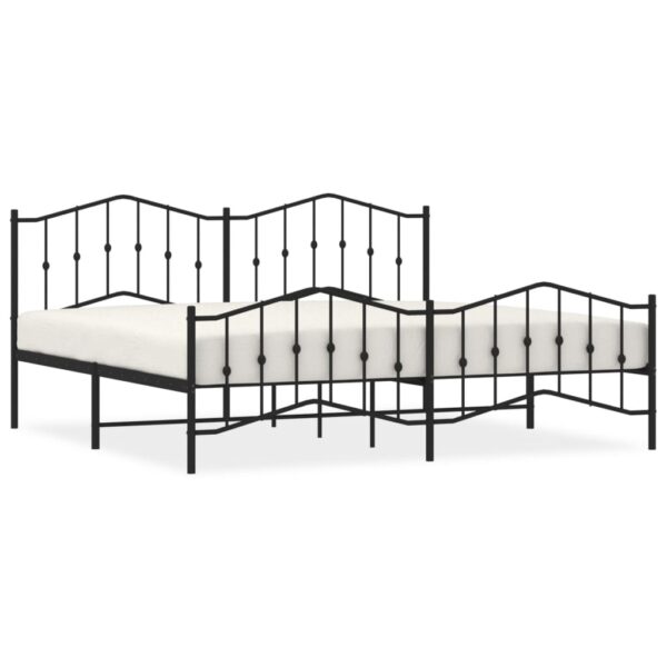 vidaXL Metal Bed Frame with Headboard and FootboardÂ Black 76"x79.9" King - Image 2