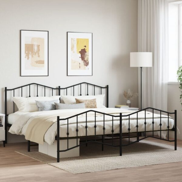 vidaXL Metal Bed Frame with Headboard and FootboardÂ Black 76"x79.9" King