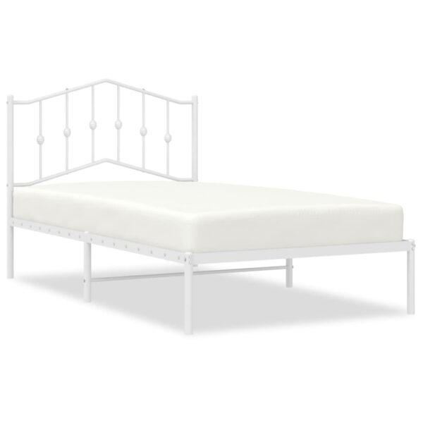 vidaXL Metal Bed Frame with Headboard White 39.4"x74.8" Twin - Image 2