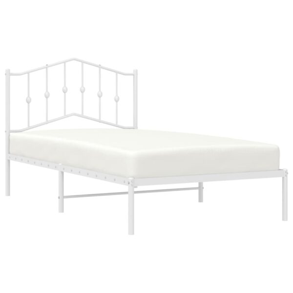 vidaXL Metal Bed Frame with Headboard White 39.4"x74.8" Twin - Image 3