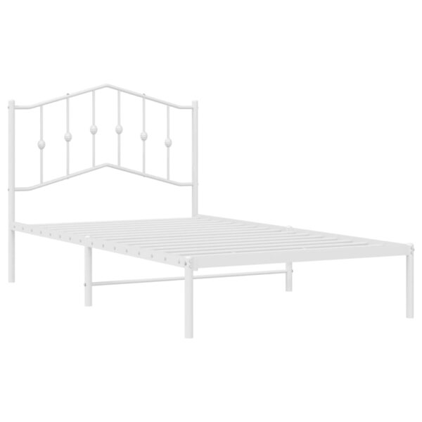 vidaXL Metal Bed Frame with Headboard White 39.4"x74.8" Twin - Image 4