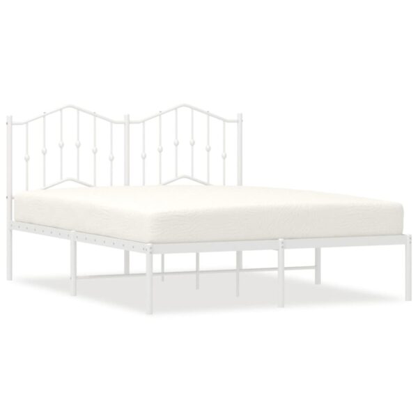 vidaXL Metal Bed Frame with Headboard White 53.1"x74.8" - Image 2