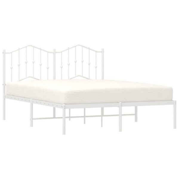 vidaXL Metal Bed Frame with Headboard White 53.1"x74.8" - Image 3