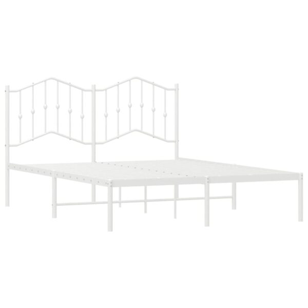 vidaXL Metal Bed Frame with Headboard White 53.1"x74.8" - Image 4