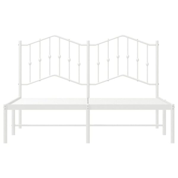 vidaXL Metal Bed Frame with Headboard White 53.1"x74.8" - Image 5