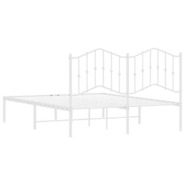 vidaXL Metal Bed Frame with Headboard White 53.1"x74.8" - Image 7