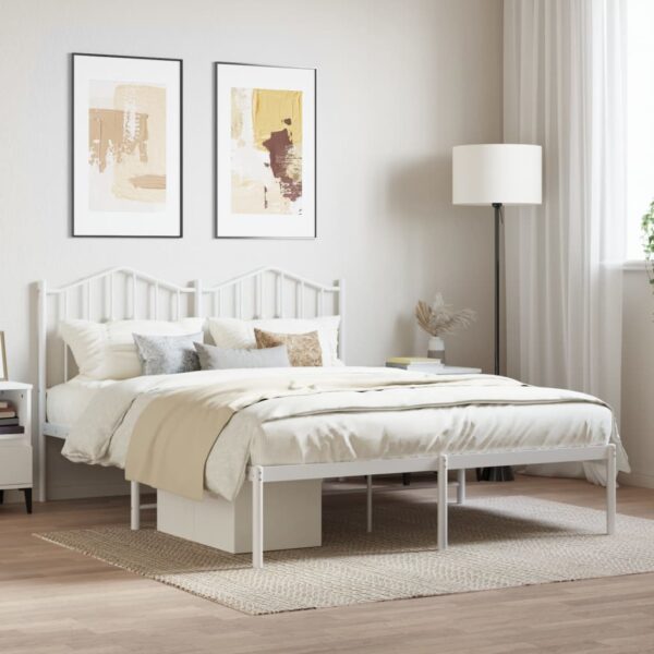 vidaXL Metal Bed Frame with Headboard White 53.1"x74.8"