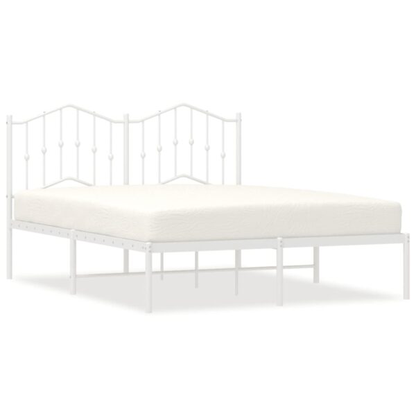 vidaXL Metal Bed Frame with Headboard White 59.1"x78.7" - Image 2