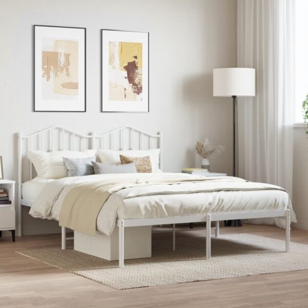 vidaXL Metal Bed Frame with Headboard White 59.1"x78.7"