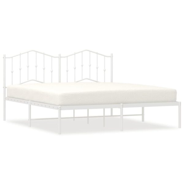 vidaXL Metal Bed Frame with Headboard White 72"x83.9" California King - Image 2