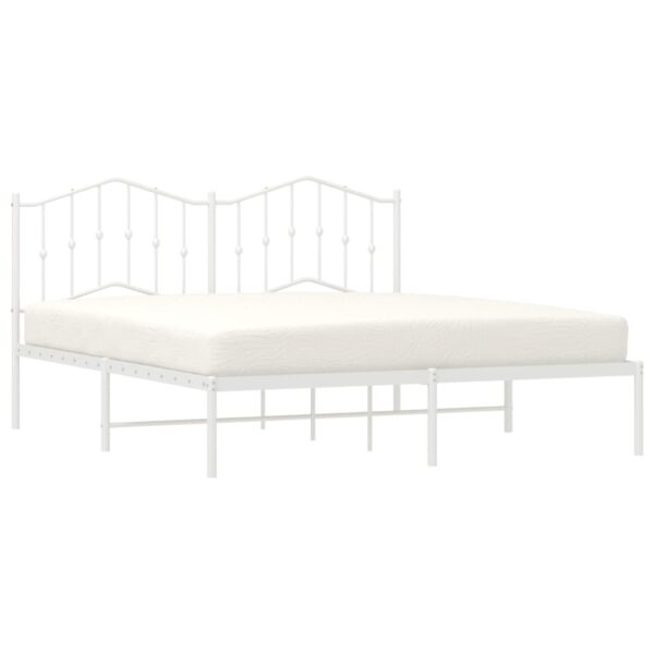 vidaXL Metal Bed Frame with Headboard White 72"x83.9" California King - Image 3