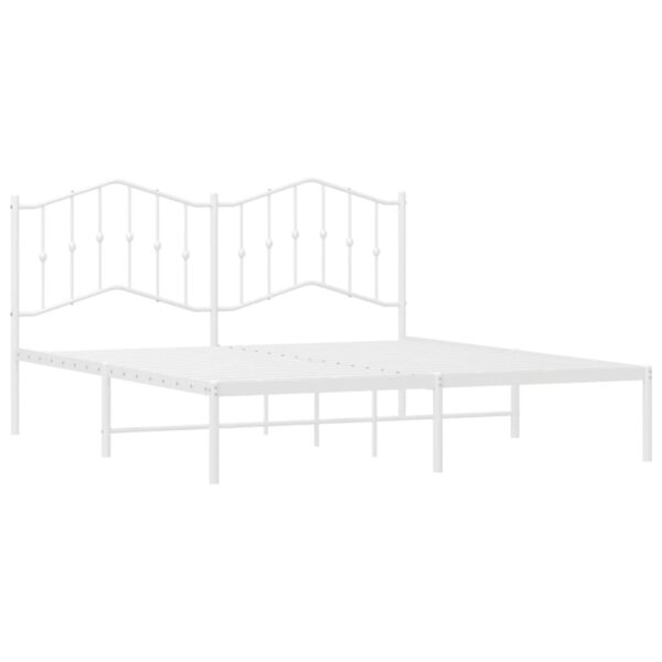 vidaXL Metal Bed Frame with Headboard White 72"x83.9" California King - Image 4