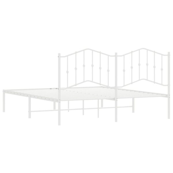 vidaXL Metal Bed Frame with Headboard White 72"x83.9" California King - Image 7