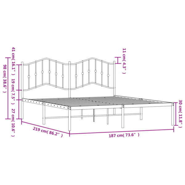 vidaXL Metal Bed Frame with Headboard White 72"x83.9" California King - Image 9