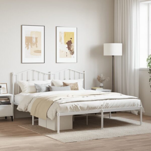 vidaXL Metal Bed Frame with Headboard White 72"x83.9" California King