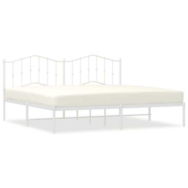 vidaXL Metal Bed Frame with Headboard White 76"x79.9" King - Image 2