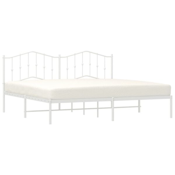 vidaXL Metal Bed Frame with Headboard White 76"x79.9" King - Image 3