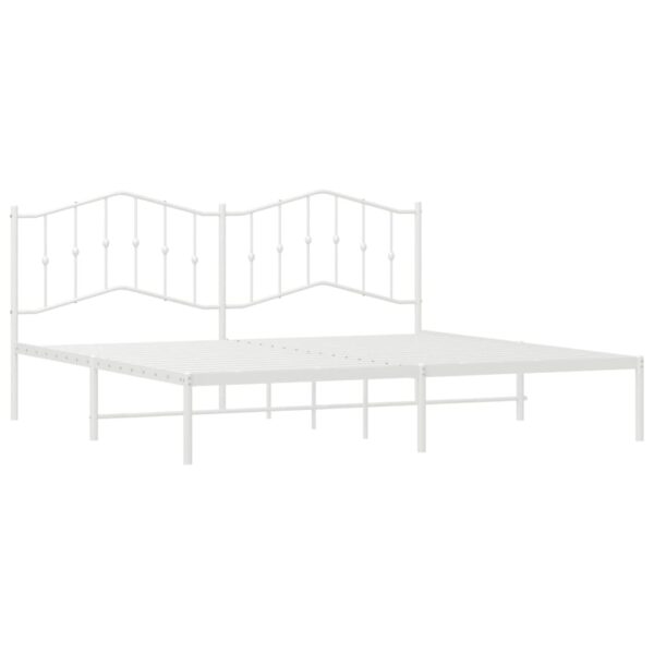 vidaXL Metal Bed Frame with Headboard White 76"x79.9" King - Image 4