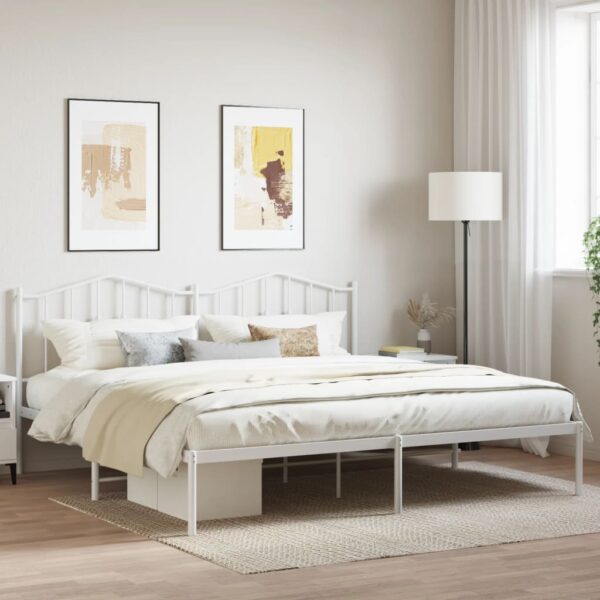 vidaXL Metal Bed Frame with Headboard White 76"x79.9" King